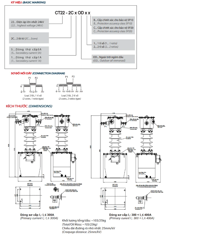 Biến Dòng 22KV Ngâm Dầu 2 Mạch 1-400A EMIC - EM5F09